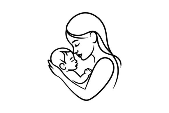 Download Mom and Baby Line Art Vector Icon – Mini - Premium Resources