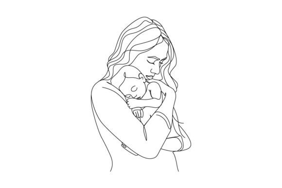 Download Mom Holding Her Baby Line Art - Premium Bundle