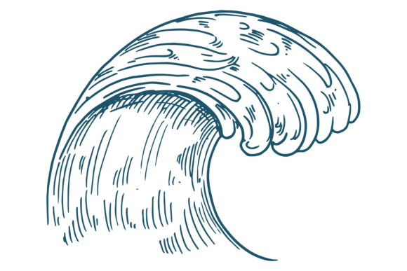 Download Curved Water Wave. Hand Drawn Ocean Sket - Hand drawn Collection