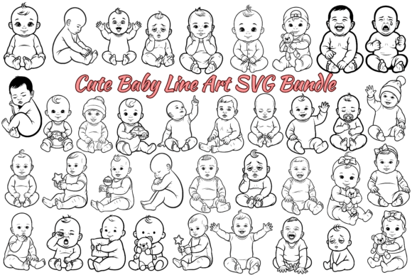 Download 99 Cute Baby Line Art SVG Bundle - Premium Resources