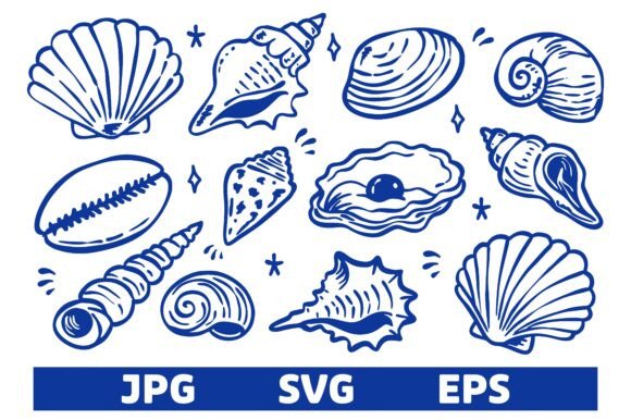 Download Hand Drawn Blue Seashell Doodle Set - Hand drawn Collection